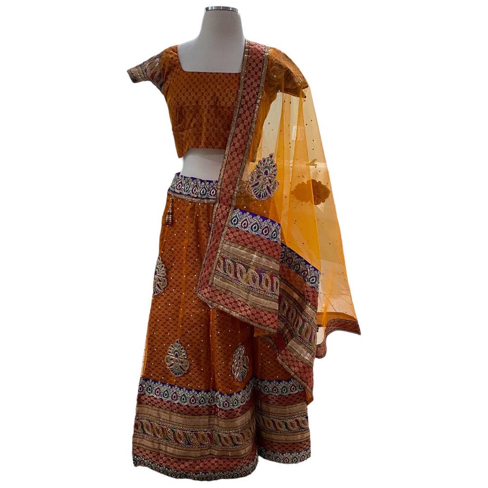 Women's Orange Gold Indian Chanya Choli / Lehnga (30" PIT)